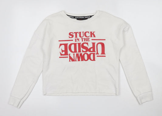 Stranger Things Womens Ivory  Cotton Pullover Sweatshirt Size S   - Cropped