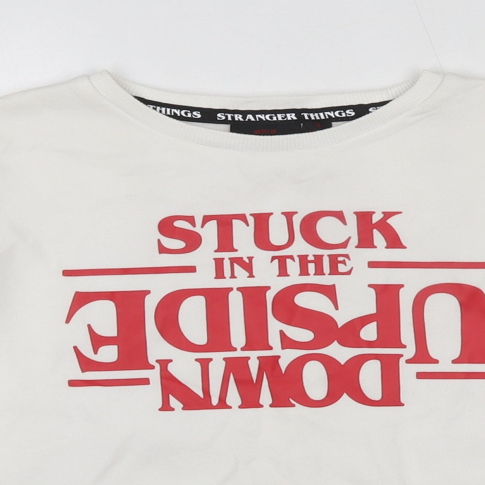 Stranger Things Womens Ivory  Cotton Pullover Sweatshirt Size S   - Cropped