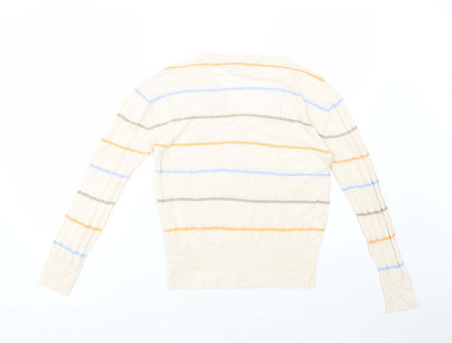 Marks and Spencer Womens Ivory V-Neck Striped Viscose Pullover Jumper Size S