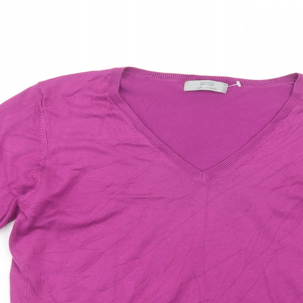 Marks and Spencer Womens Purple V-Neck  Viscose Pullover Jumper Size 16