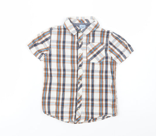 F&F Boys Brown Plaid Cotton Basic Button-Up Size 5-6 Years Collared Snap
