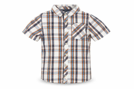 F&F Boys Brown Plaid Cotton Basic Button-Up Size 5-6 Years Collared Snap
