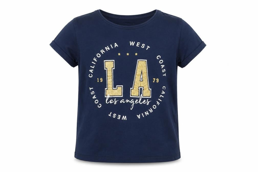 Primark Girls Blue  Cotton Pullover T-Shirt Size 8-9 Years Crew Neck Pullover - L.A.
