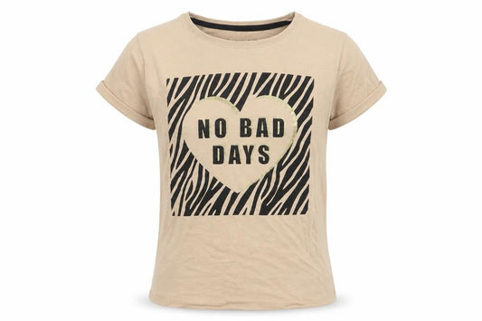 Primark Girls Beige  Cotton Ringer T-Shirt Size 10-11 Years Crew Neck Pullover - No Bad Days