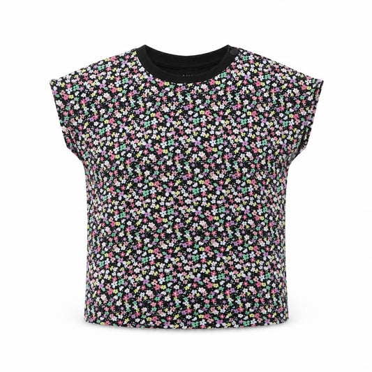 Marks & Spencer Girls Black Floral Cotton Basic T-Shirt Size 5-6 Years Crew Neck Pullover