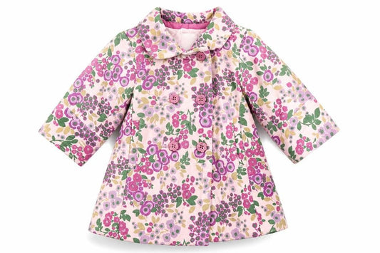 Gap Girls Pink Floral  Overcoat Coat Size 3-6 Months   Button