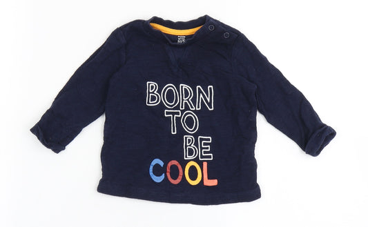 F&F Boys Blue  100% Cotton Basic T-Shirt Size 3-6 Months Round Neck Pullover - Born To Be Cool