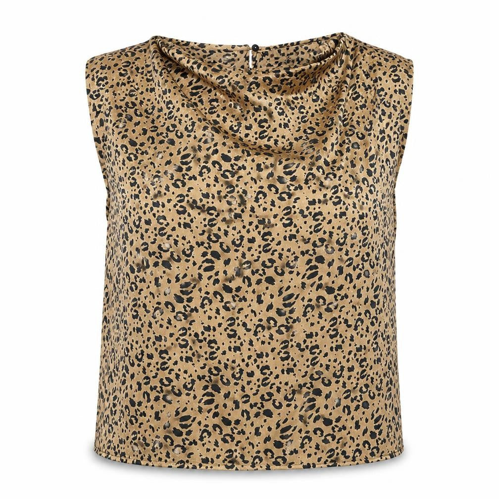 Primark Womens Brown Animal Print Polyester Basic Blouse Size 8 Round Neck
