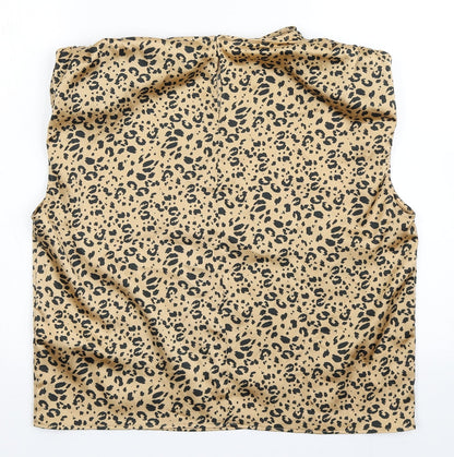 Primark Womens Brown Animal Print Polyester Basic Blouse Size 8 Round Neck