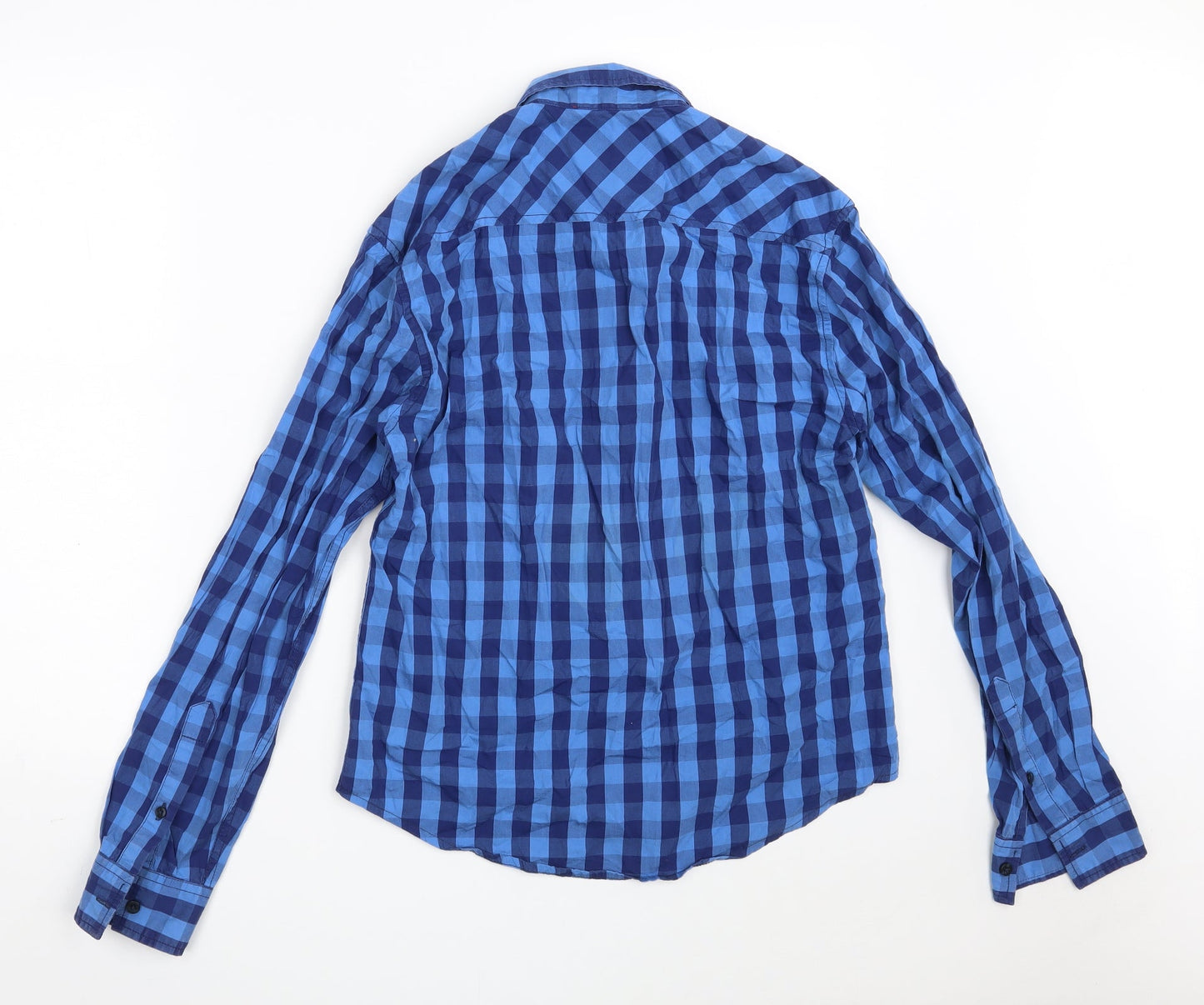 KINGPIN Mens Blue Check Cotton  Button-Up Size S Collared Button