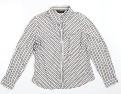 Express Womens Grey Striped 100% Cotton Basic Button-Up Size 12 Collared - Size 11-12