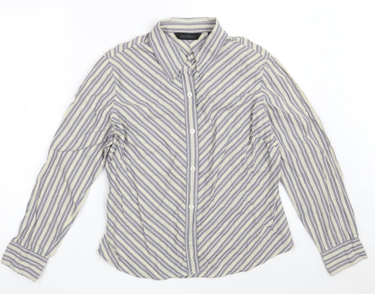 Express Womens Grey Striped 100% Cotton Basic Button-Up Size 12 Collared - Size 11-12