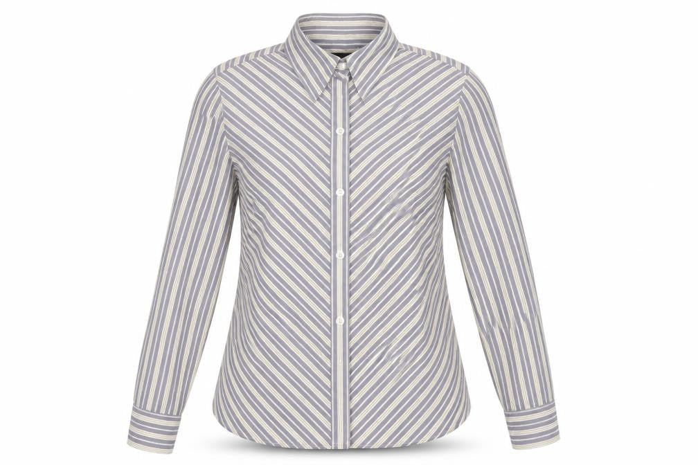 Express Womens Grey Striped 100% Cotton Basic Button-Up Size 12 Collared - Size 11-12