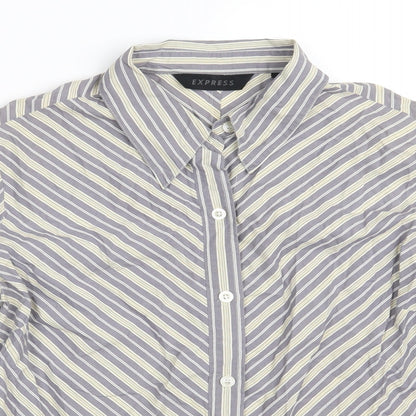 Express Womens Grey Striped 100% Cotton Basic Button-Up Size 12 Collared - Size 11-12