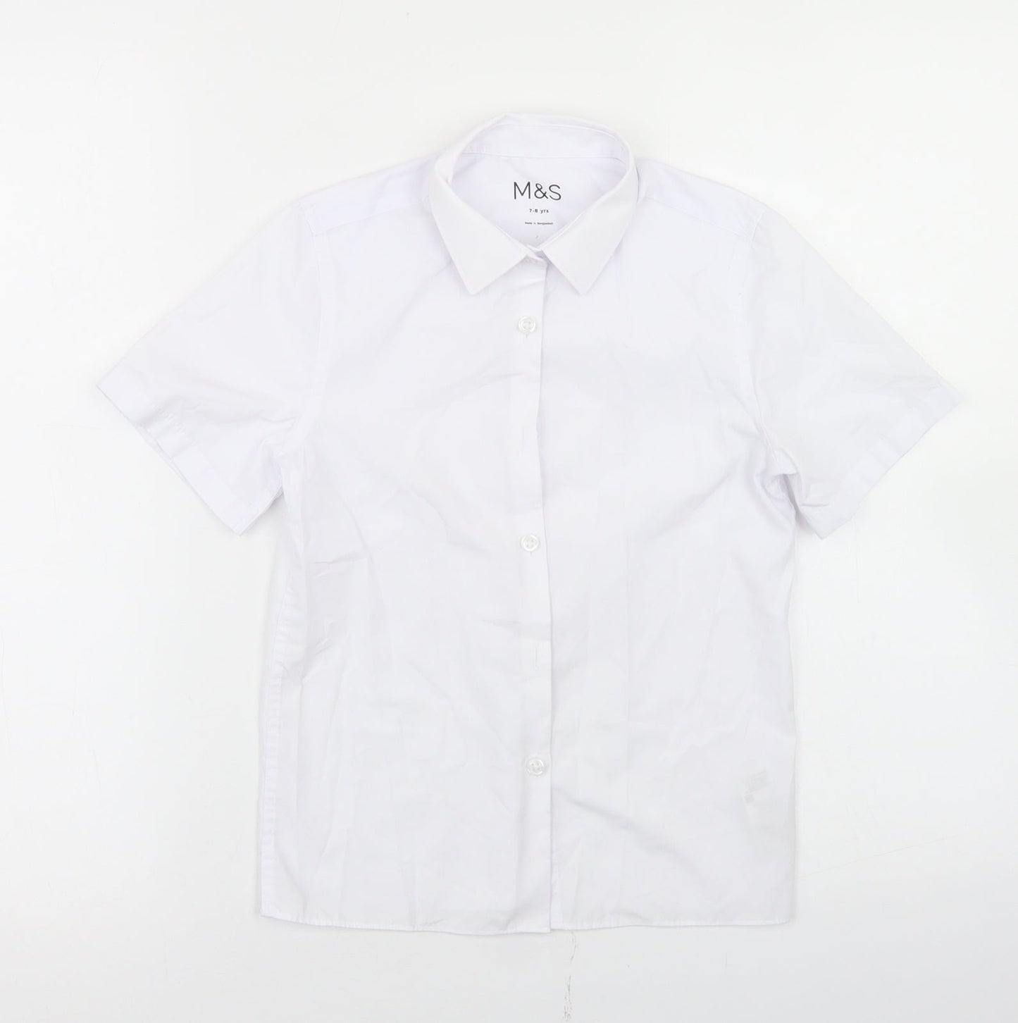 Marks and Spencer Boys White  Polyester Basic Button-Up Size 7-8 Years Collared Button - School Wear