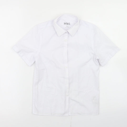 Marks and Spencer Boys White  Polyester Basic Button-Up Size 7-8 Years Collared Button - School Wear