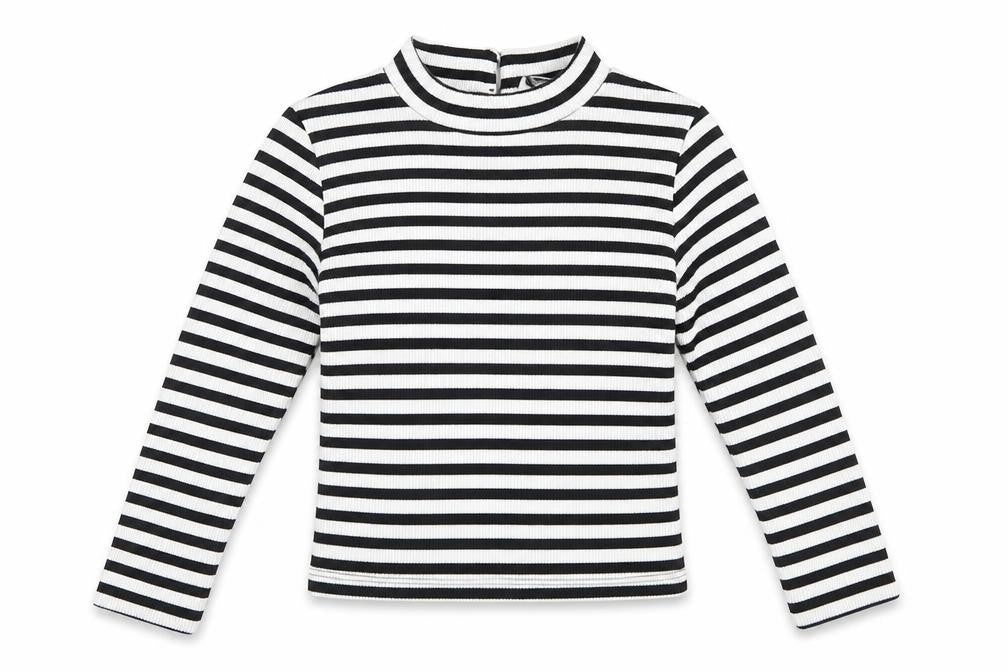 Miss Selfridge Womens White Striped Viscose Cropped T-Shirt Size 4 Mock Neck