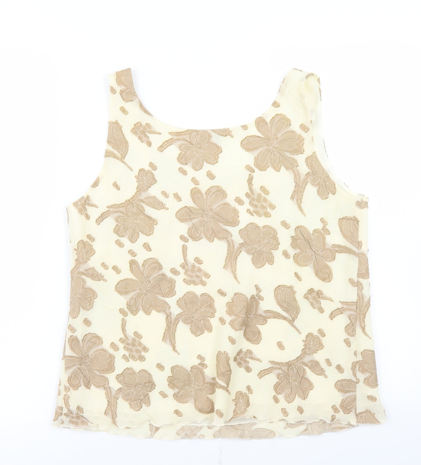 Chianti Womens Beige Floral Polyester Cropped Blouse Size 12 Round Neck - Lettuce Edging