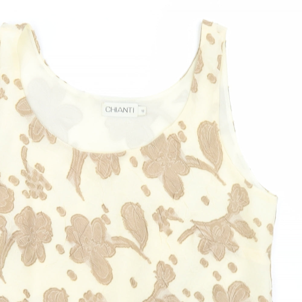 Chianti Womens Beige Floral Polyester Cropped Blouse Size 12 Round Neck - Lettuce Edging