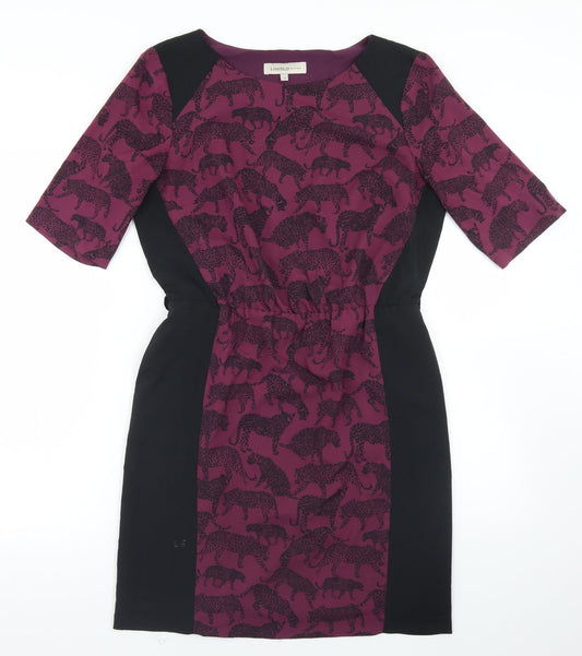Marks and Spencer Womens Purple Geometric Polyester Sheath  Size 12  Round Neck  - Leopard Print