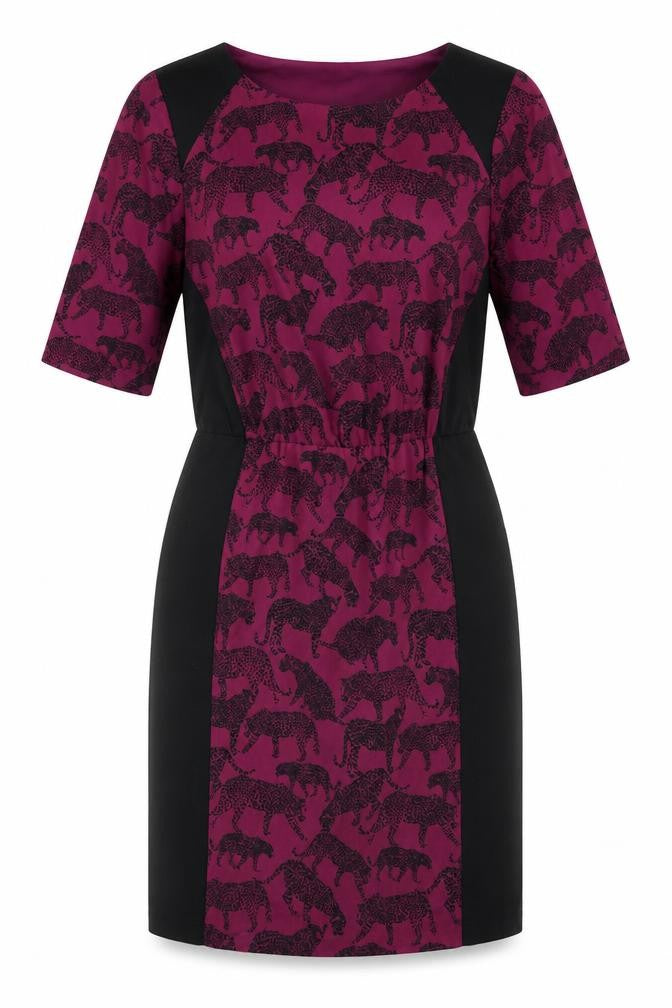 Marks & Spencer Womens Purple Geometric Polyester Sheath  Size 12  Round Neck  - Leopard Print