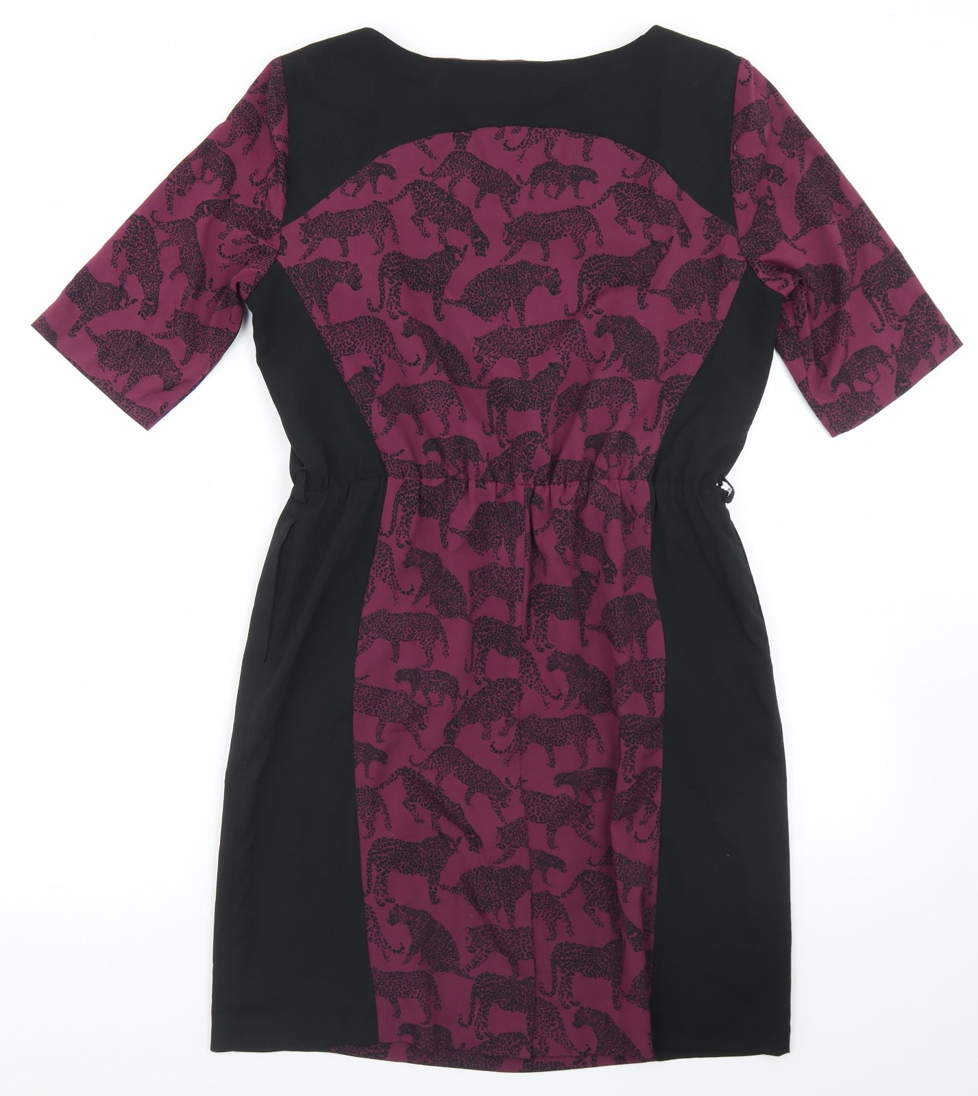 Marks and Spencer Womens Purple Geometric Polyester Sheath  Size 12  Round Neck  - Leopard Print