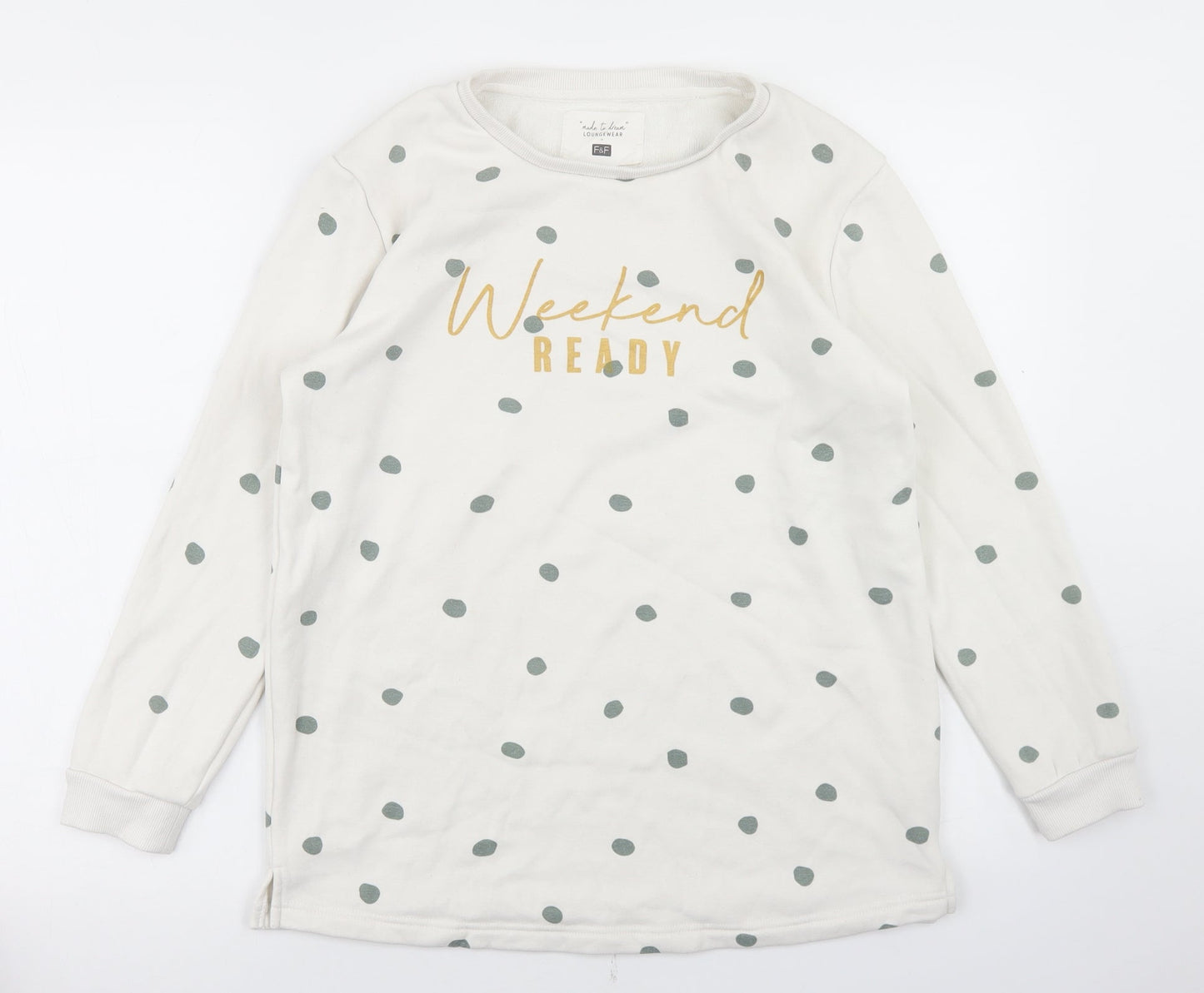 F&F Womens White Polka Dot Polyester Pullover Sweatshirt Size S   - Weekend Ready