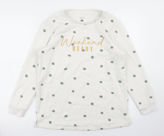 F&F Womens White Polka Dot Polyester Pullover Sweatshirt Size S   - Weekend Ready