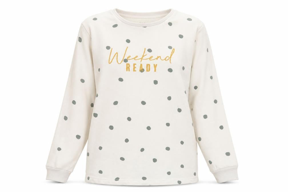 F&F Womens White Polka Dot Polyester Pullover Sweatshirt Size S   - Weekend Ready