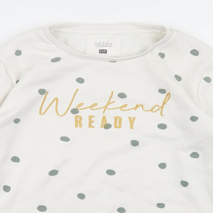 F&F Womens White Polka Dot Polyester Pullover Sweatshirt Size S   - Weekend Ready