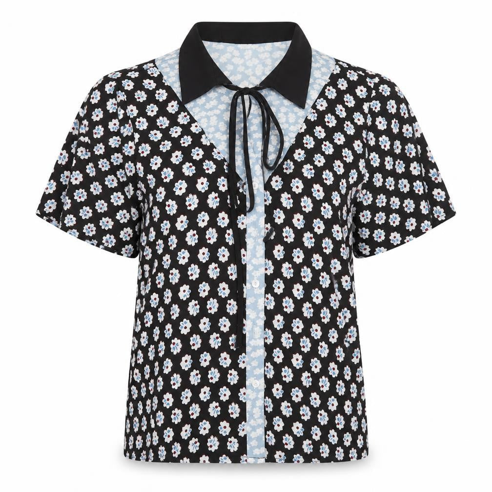 Fashion Union Womens Black Floral Polyester Basic Blouse Size 8 Collared