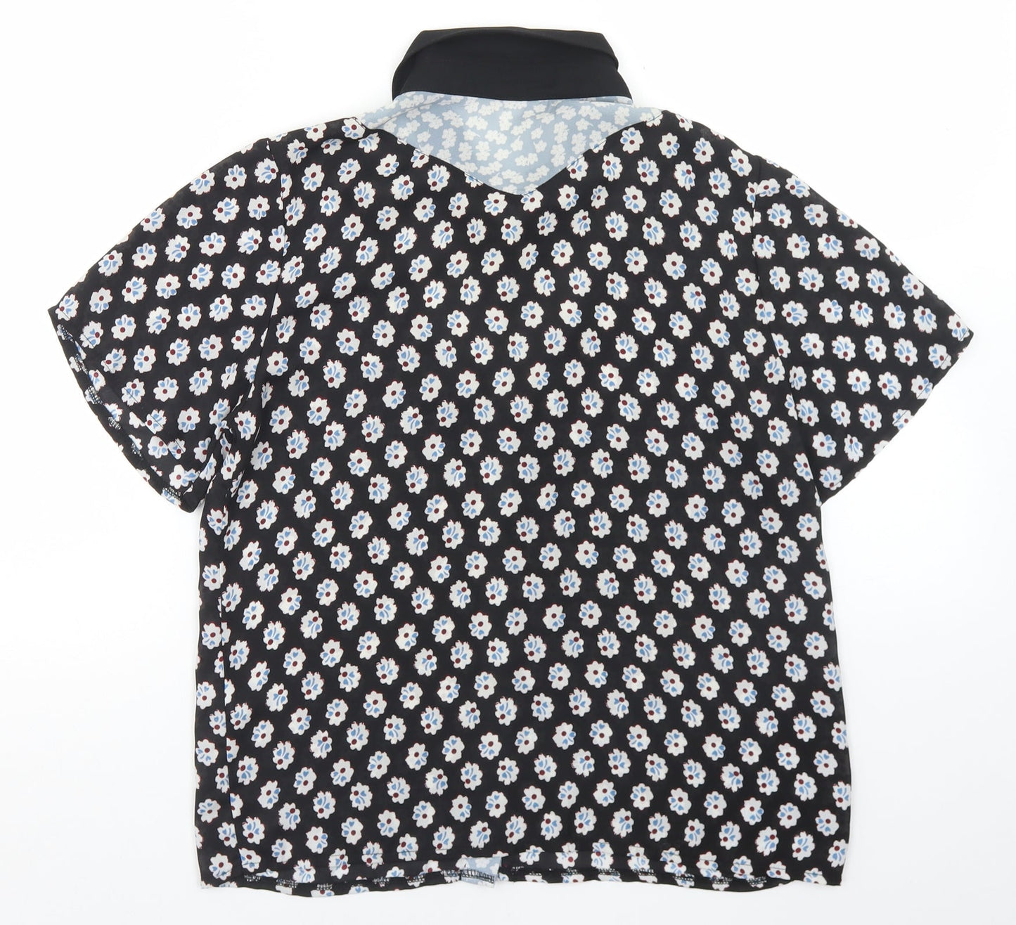 Fashion Union Womens Black Floral Polyester Basic Blouse Size 8 Collared