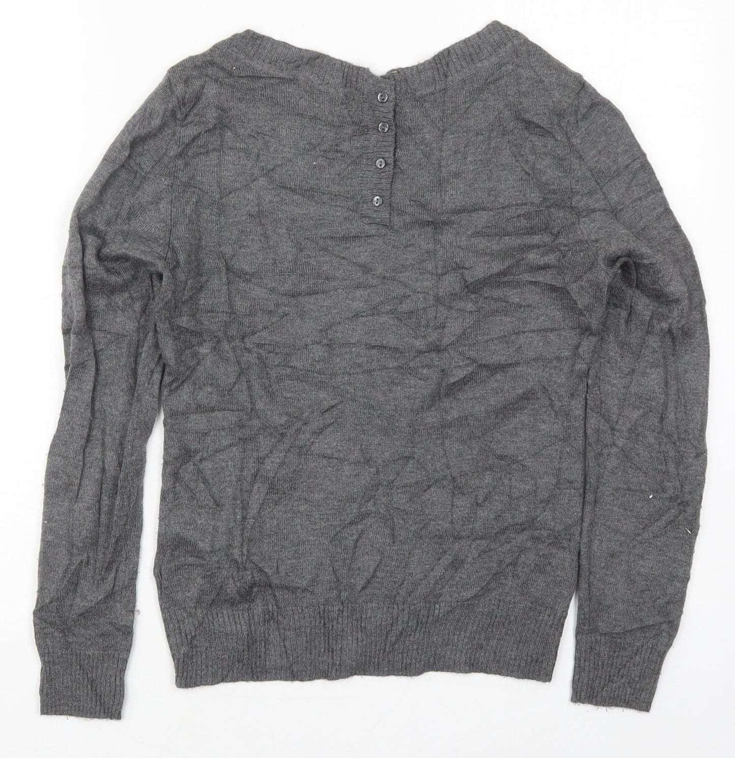 H&M Womens Grey Round Neck  Nylon Pullover Jumper Size XS