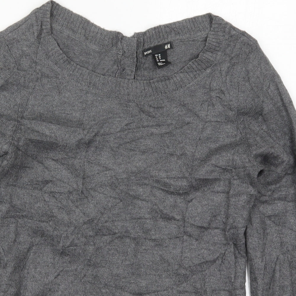 H&M Womens Grey Round Neck  Nylon Pullover Jumper Size XS