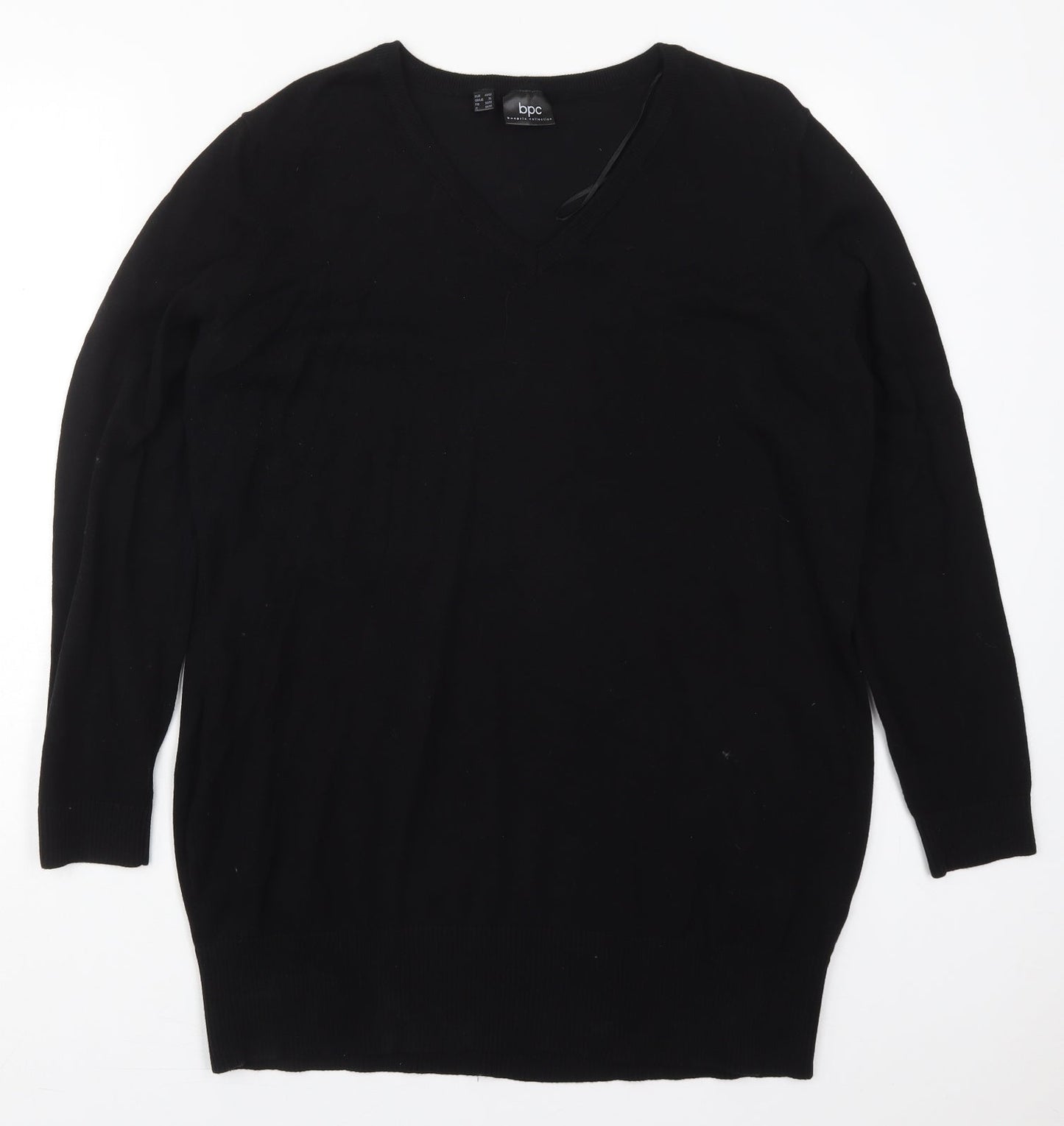 bonprix Womens Black V-Neck  Cotton Pullover Jumper Size XL
