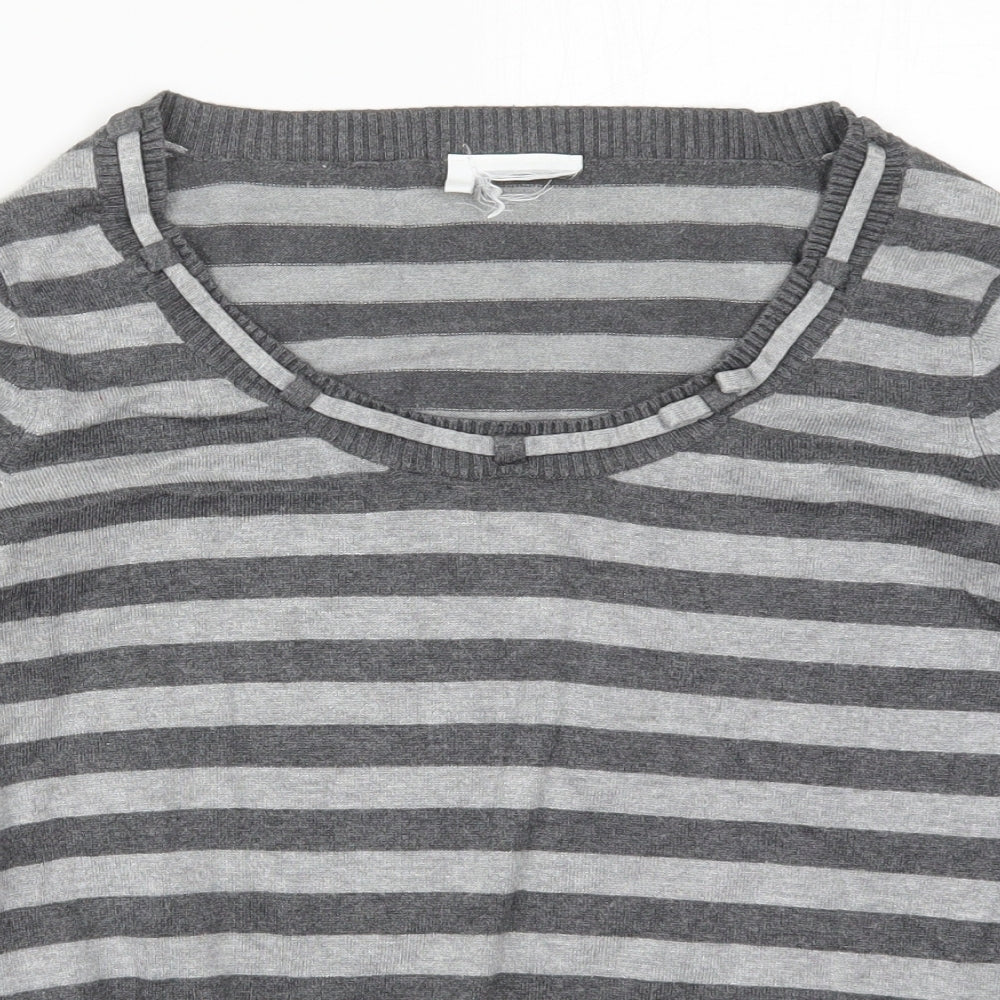 Preworn Womens Grey Round Neck Striped Viscose Pullover Jumper Size 14