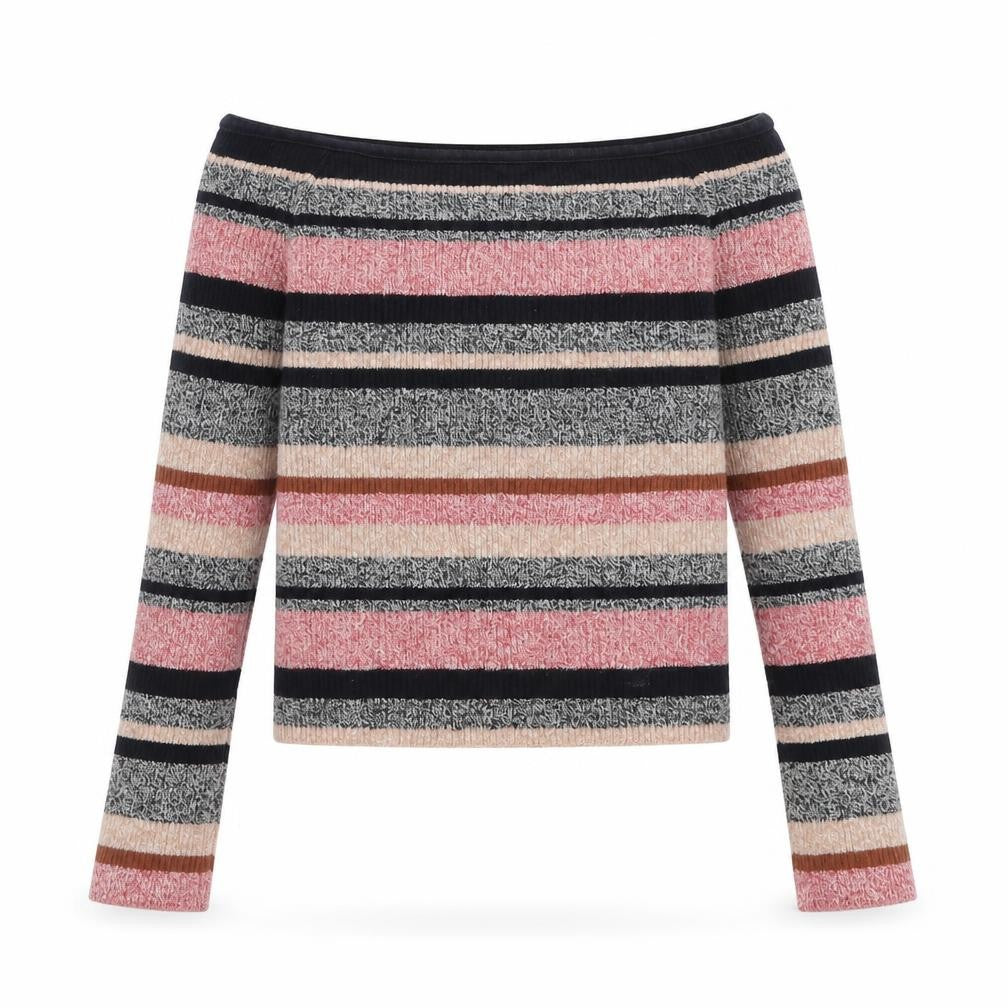 Atmosphere Womens Multicoloured V-Neck Striped Cotton Pullover Jumper Size 8   - Cropped