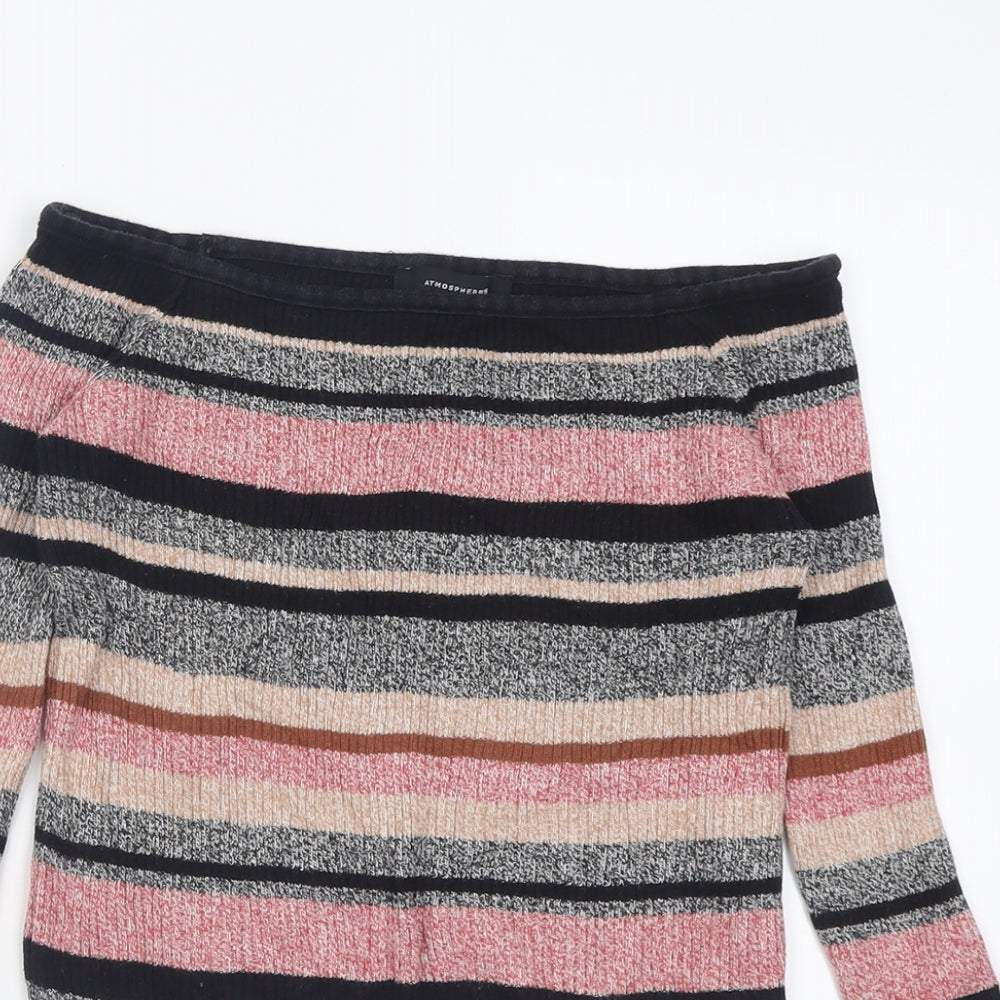 Atmosphere Womens Multicoloured V-Neck Striped Cotton Pullover Jumper Size 8   - Cropped