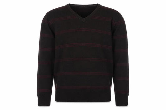 Blue Harbour Mens Brown V-Neck Striped Acrylic Pullover Jumper Size L