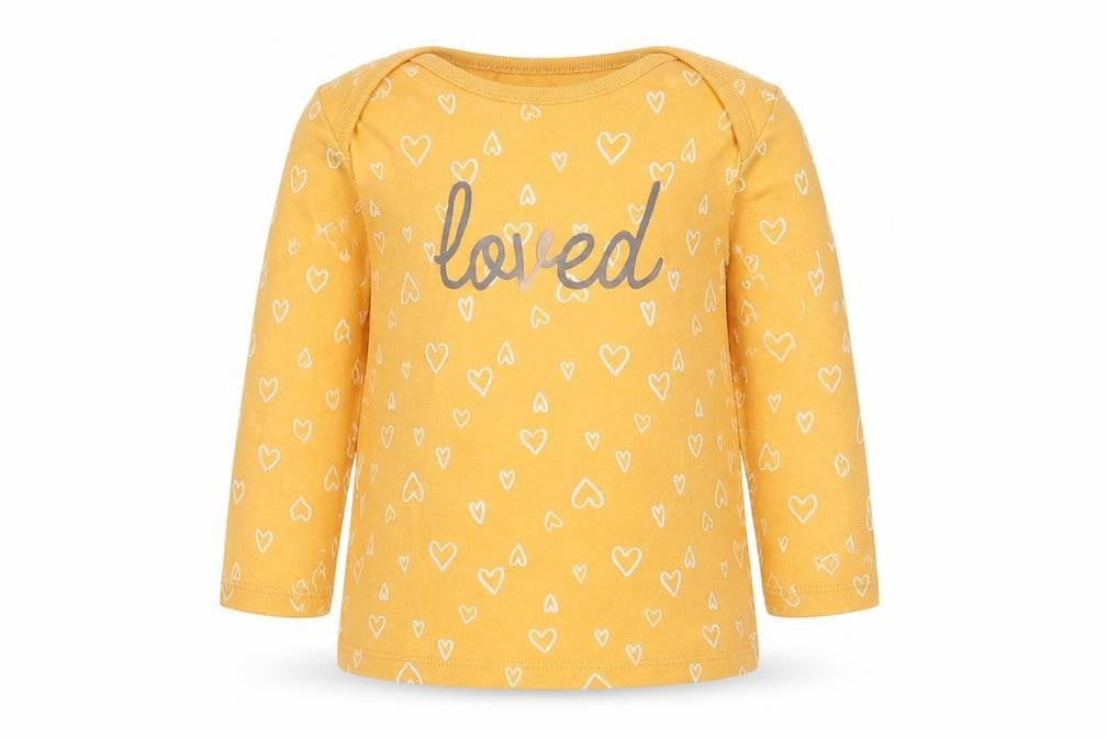 F&F Girls Yellow Spotted 100% Cotton Jersey T-Shirt Size 9-12 Months Round Neck Pullover - Hearts, Loved