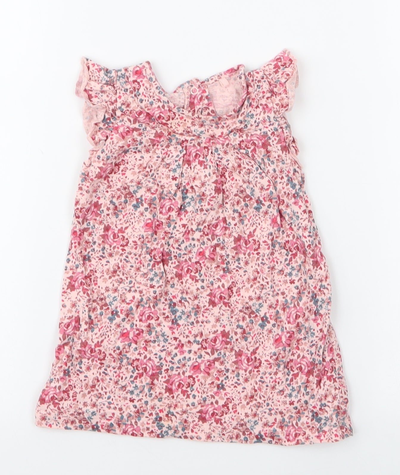 NEXT Girls Pink Floral 100% Cotton A-Line  Size 9-12 Months  Round Neck Snap
