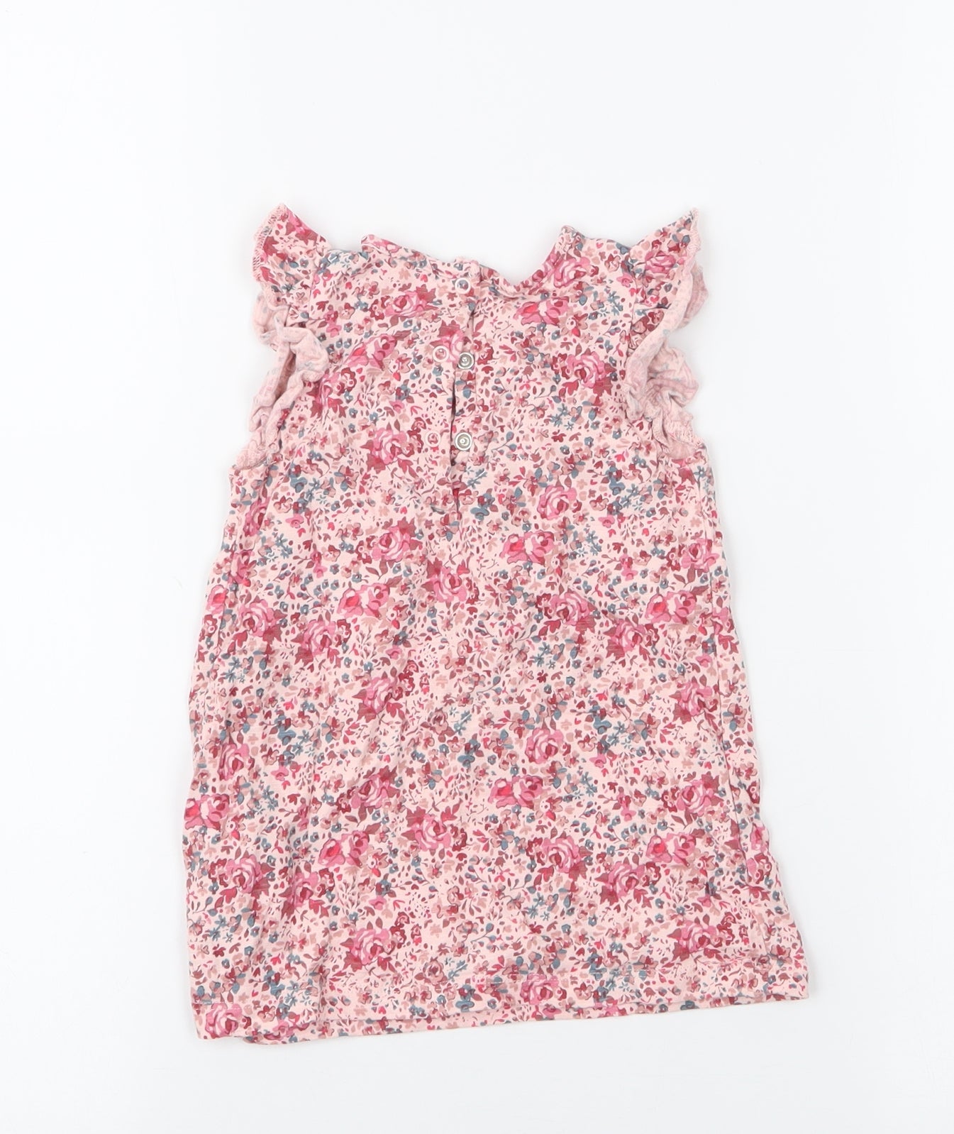 NEXT Girls Pink Floral 100% Cotton A-Line  Size 9-12 Months  Round Neck Snap