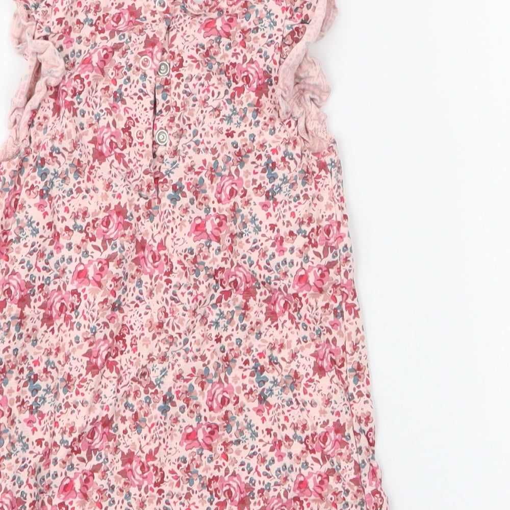 NEXT Girls Pink Floral 100% Cotton A-Line  Size 9-12 Months  Round Neck Snap