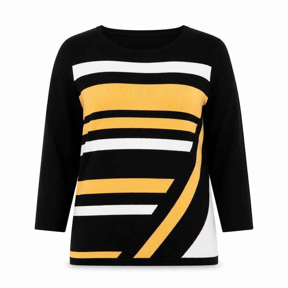 Gerard Womens Black Round Neck Striped Viscose Pullover Jumper Size S