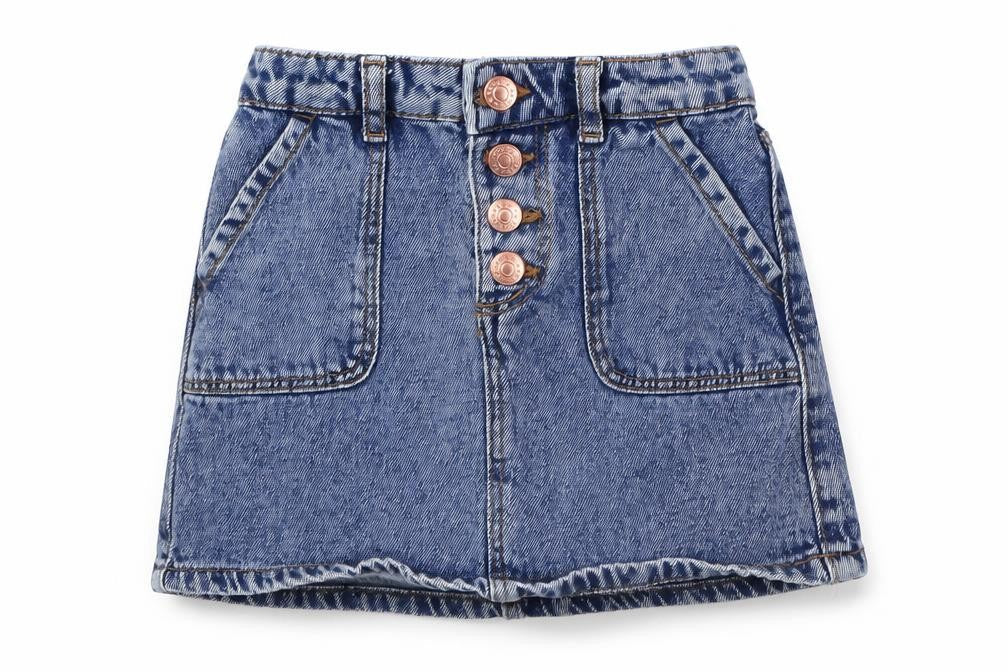 Denim & Co. Girls Blue  100% Cotton A-Line Skirt Size 5-6 Years  Regular Zip