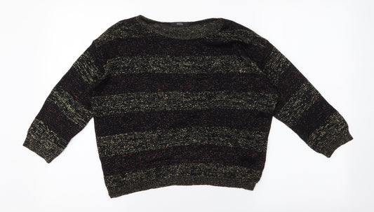 Marks and Spencer Womens Multicoloured Striped Acrylic Basic Blouse Size 8 Round Neck