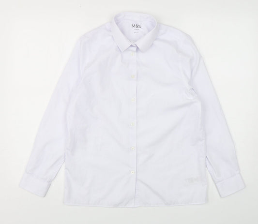 Marks and Spencer Boys White  Polyester Basic Button-Up Size 13-14 Years Collared Button