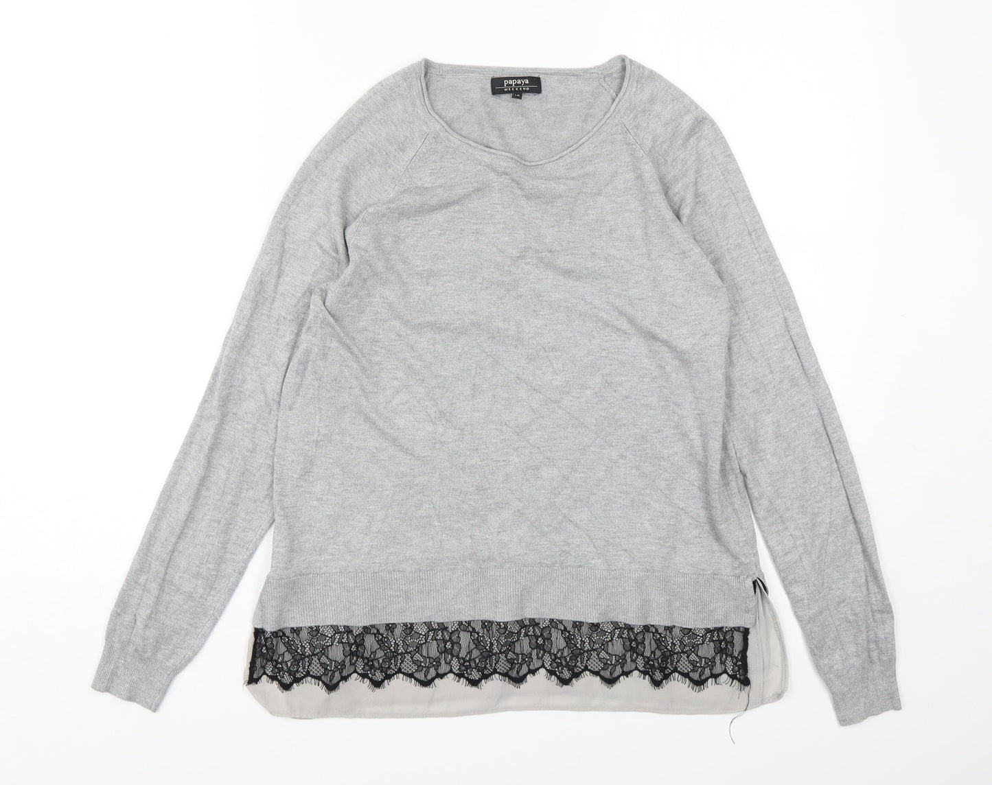 Papaya Womens Grey Round Neck  Acrylic Pullover Jumper Size 12