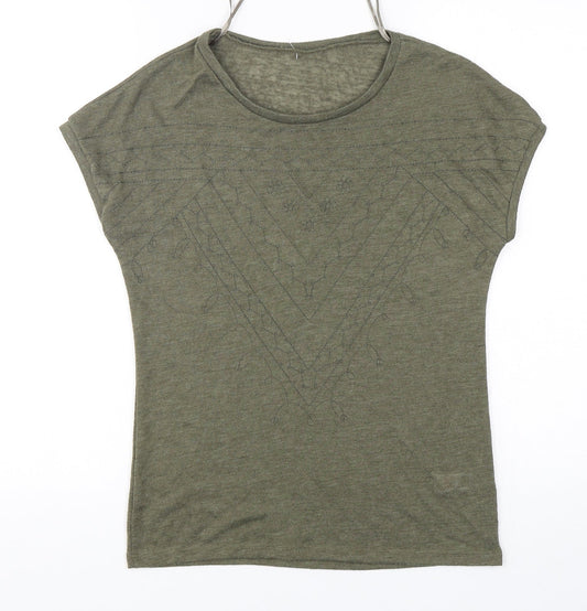 Dunnes Stores Womens Green  Polyester Basic T-Shirt Size S Round Neck