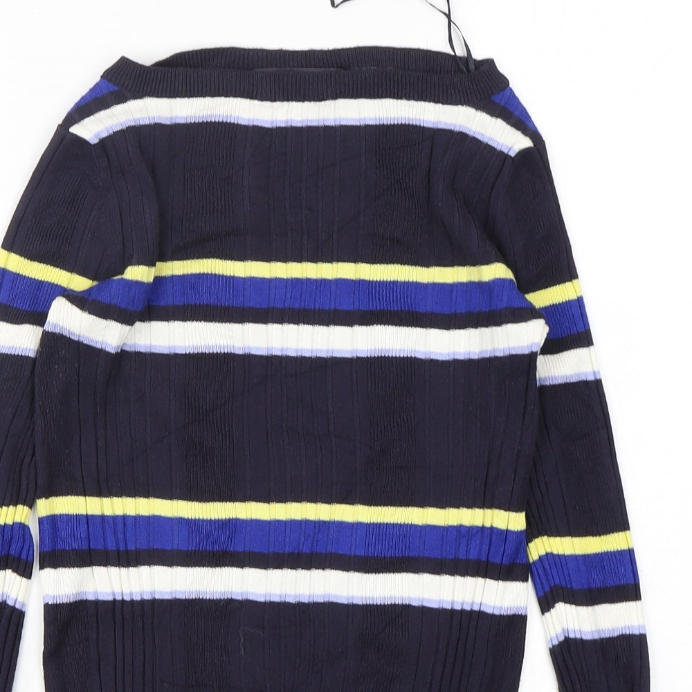 Marks and Spencer Womens Blue Boat Neck Striped Viscose Pullover Jumper Size 10
